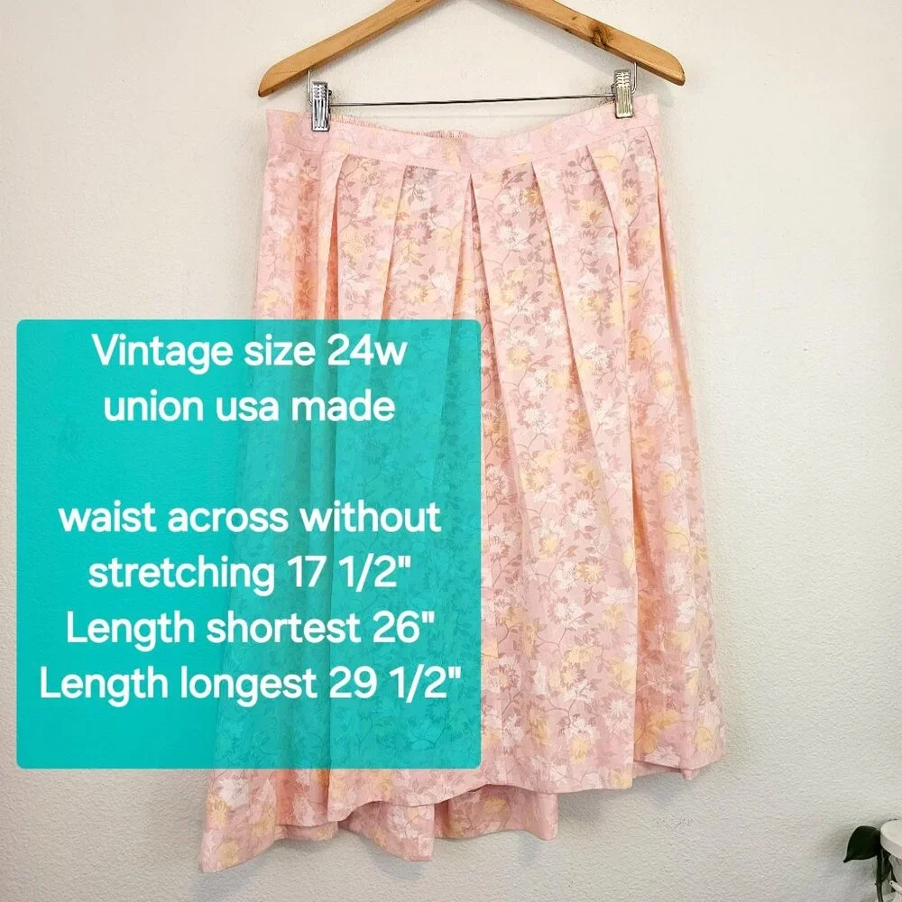 VTG 60's American Floral Pink Midi Skirt Cotton Blend Sz 24W Made USA UNION